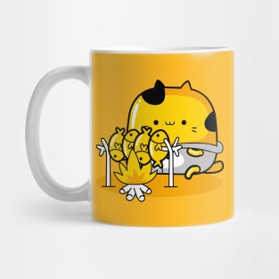 yellow cat camping Mug